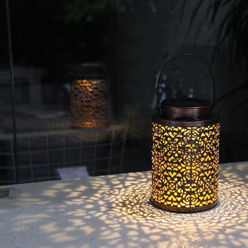Shop 0 L style LED Solar Lantern Light Hollow Wrought Iron Projection Light Hanging Lamps Outdoor Waterproof Yard Garden Art Decoration Mademoiselle Home Decor
