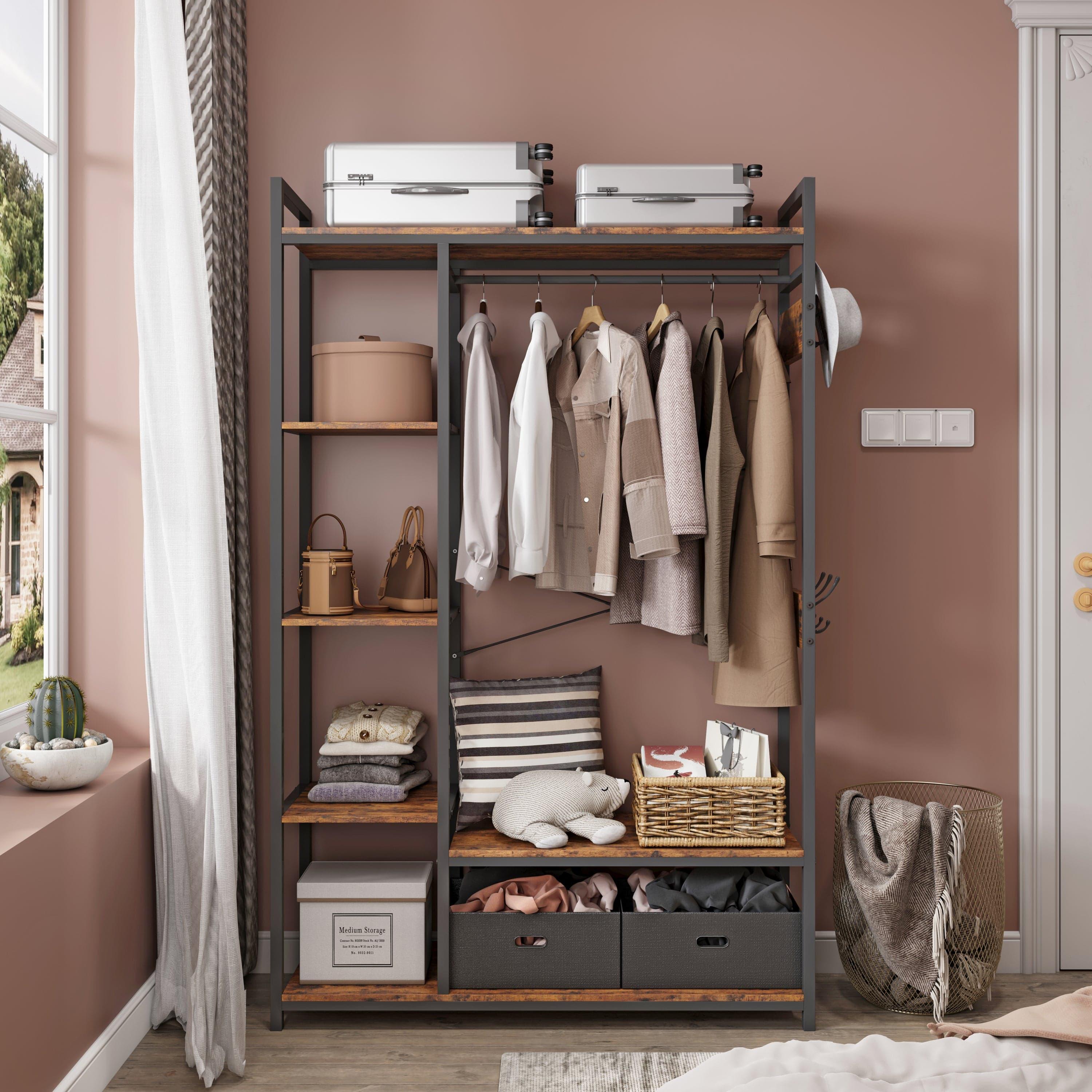 Shop JHX Organized Garment Rack with Storage, Free-Standing Closet System with Open Shelves and Hanging Rod(Rustic Brown,43.7’’w x 15.75’’d x 70.08’’h). Mademoiselle Home Decor