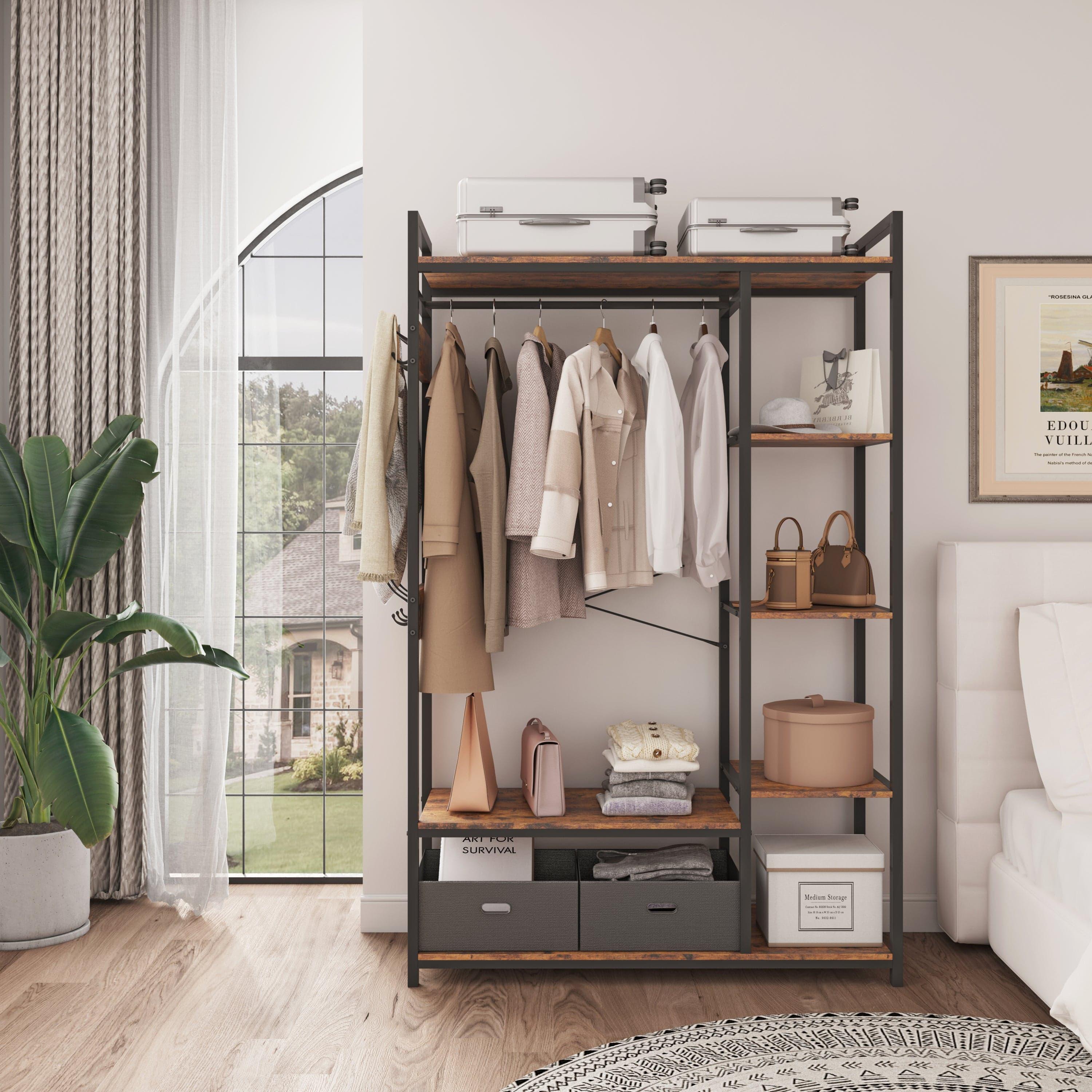 Shop JHX Organized Garment Rack with Storage, Free-Standing Closet System with Open Shelves and Hanging Rod(Rustic Brown,43.7’’w x 15.75’’d x 70.08’’h). Mademoiselle Home Decor