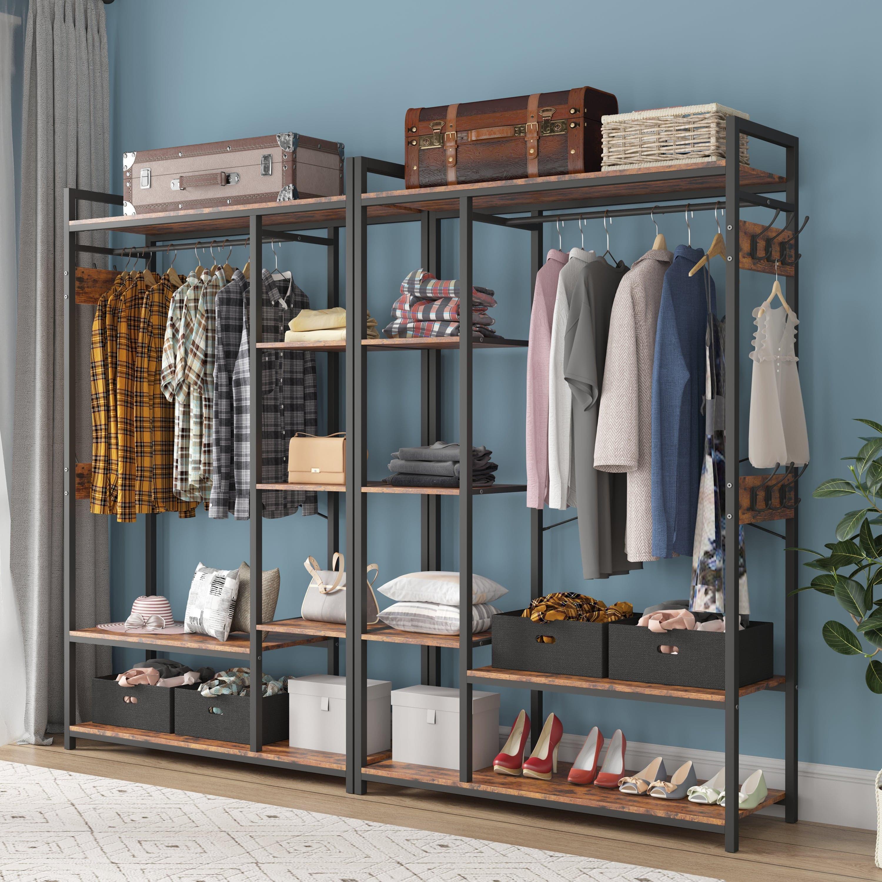 Shop JHX Organized Garment Rack with Storage, Free-Standing Closet System with Open Shelves and Hanging Rod(Rustic Brown,43.7’’w x 15.75’’d x 70.08’’h). Mademoiselle Home Decor