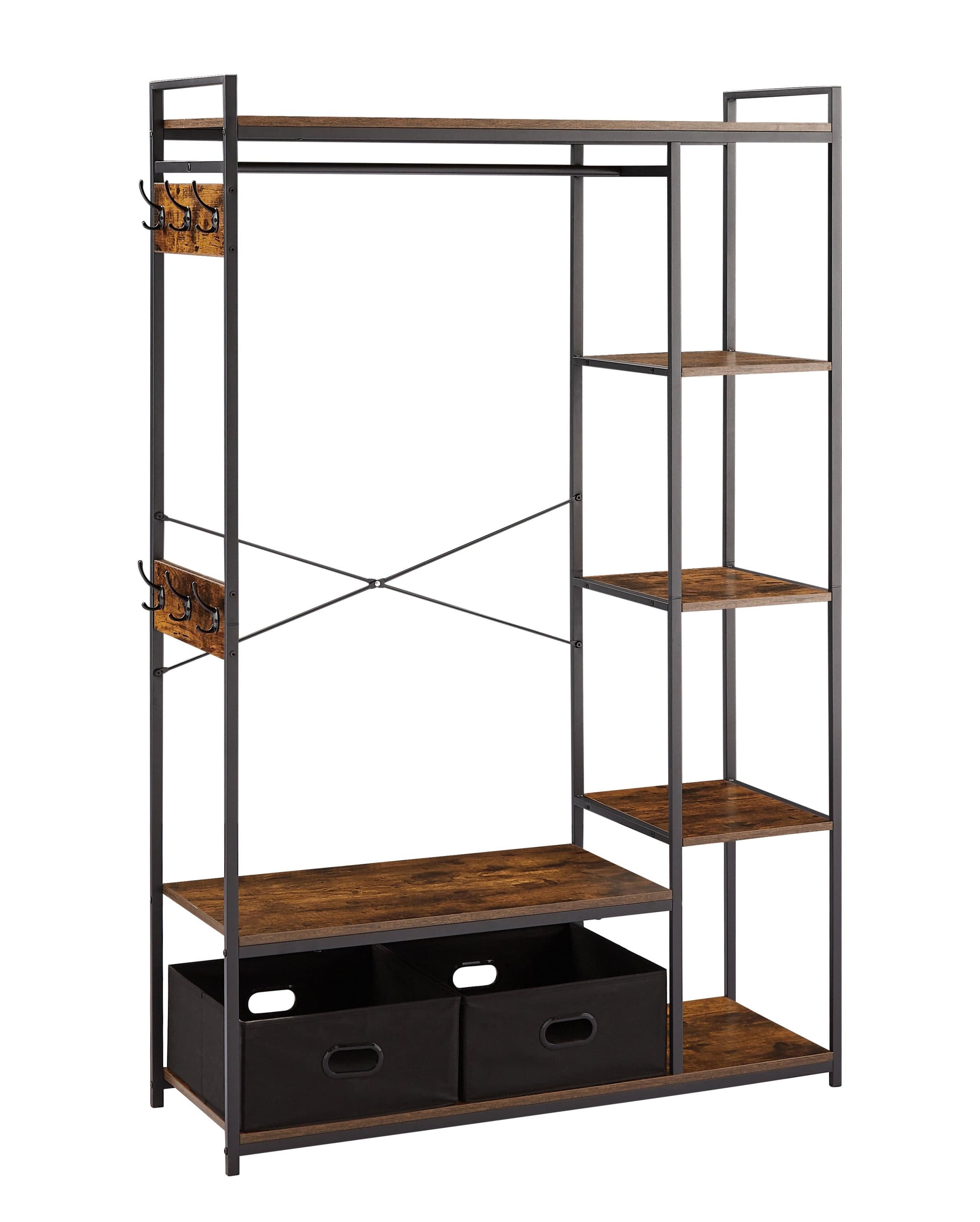 Shop JHX Organized Garment Rack with Storage, Free-Standing Closet System with Open Shelves and Hanging Rod(Rustic Brown,43.7’’w x 15.75’’d x 70.08’’h). Mademoiselle Home Decor