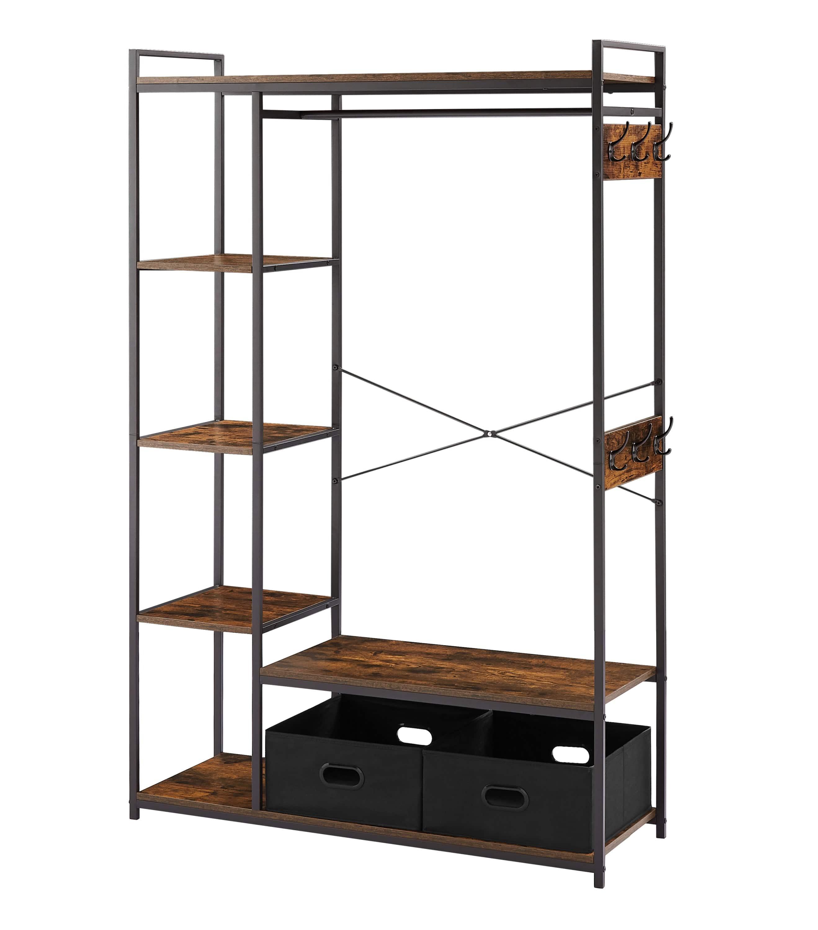 Shop JHX Organized Garment Rack with Storage, Free-Standing Closet System with Open Shelves and Hanging Rod(Rustic Brown,43.7’’w x 15.75’’d x 70.08’’h). Mademoiselle Home Decor