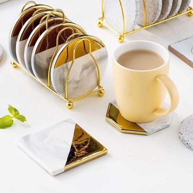 Shop 0 6Pcs Cup Coasters For Drinks With Holder Marble Ceramic Placemat Coaster Set Super Hot&Cold Drink Mats Pads Table Decorate Gift Mademoiselle Home Decor