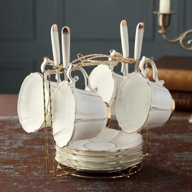 Shop 0 4 Teacups + Rack Vista Tea Set Mademoiselle Home Decor