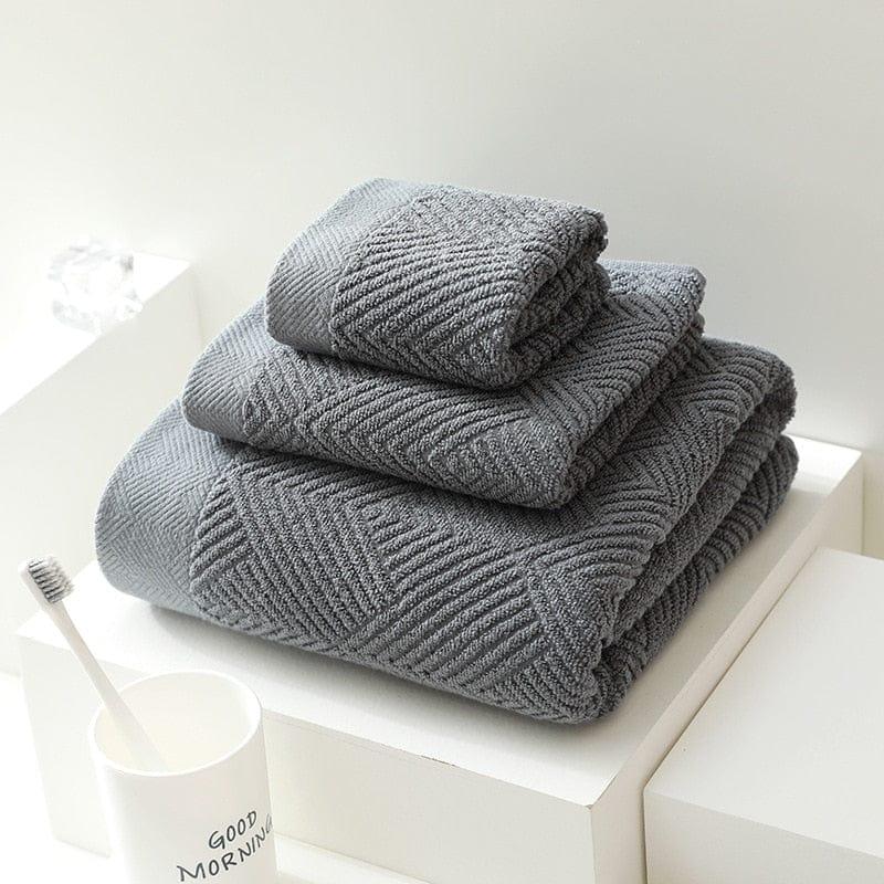 Shop 0 gray / 3pcs 3Pcs/Pack Long-Staple Cotton Bath Towel Face Towel Set Solid Soft Quick-dry Bath Towels Beige Gray Yellow Beach Towel Mademoiselle Home Decor