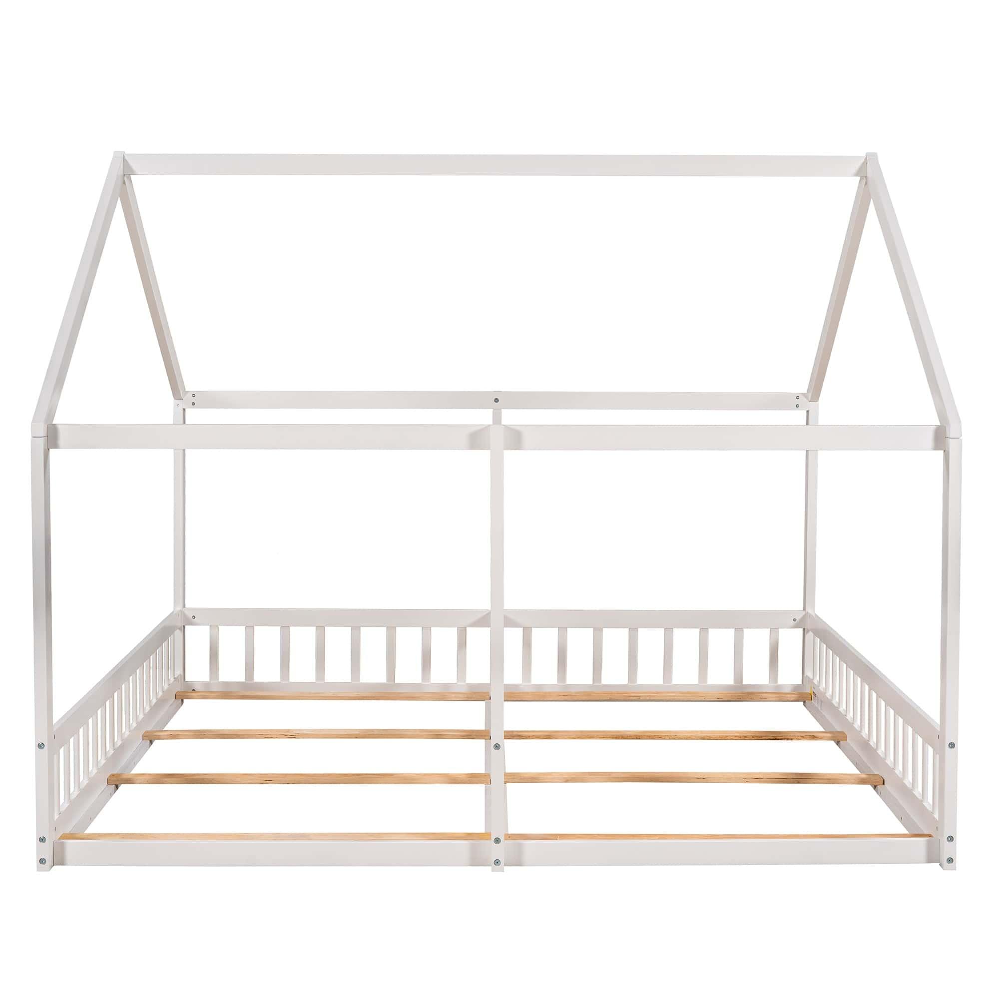Shop Twin Size House Platform Beds,Two Shared Beds, White Mademoiselle Home Decor