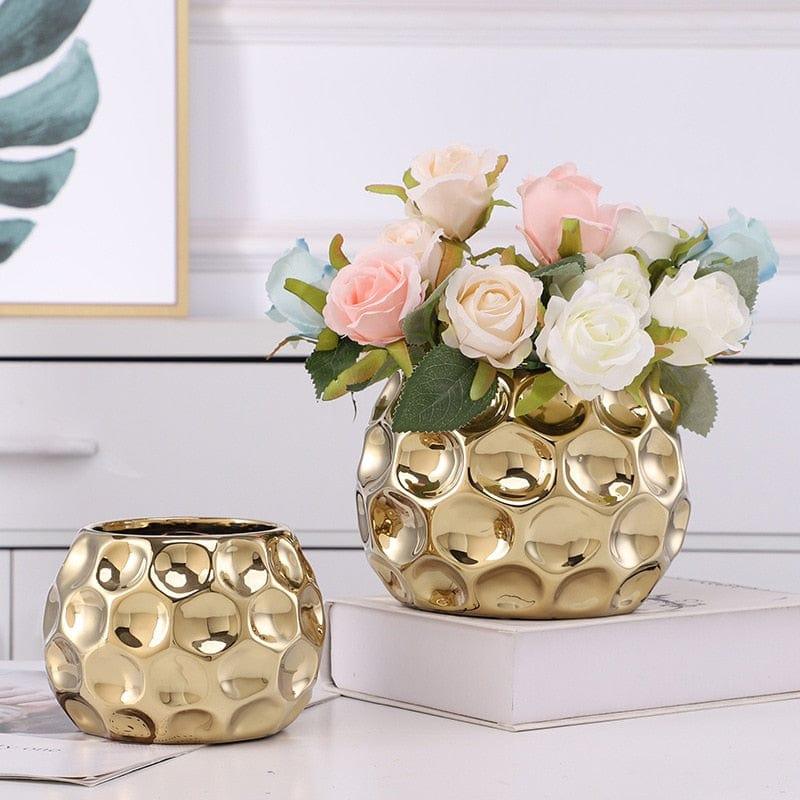 Shop 0 European golden vase big mouth flower arranging succulent flower pot tabletop decoration living room art deco vase decoration Mademoiselle Home Decor