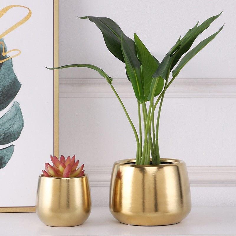 Shop 0 European golden vase big mouth flower arranging succulent flower pot tabletop decoration living room art deco vase decoration Mademoiselle Home Decor