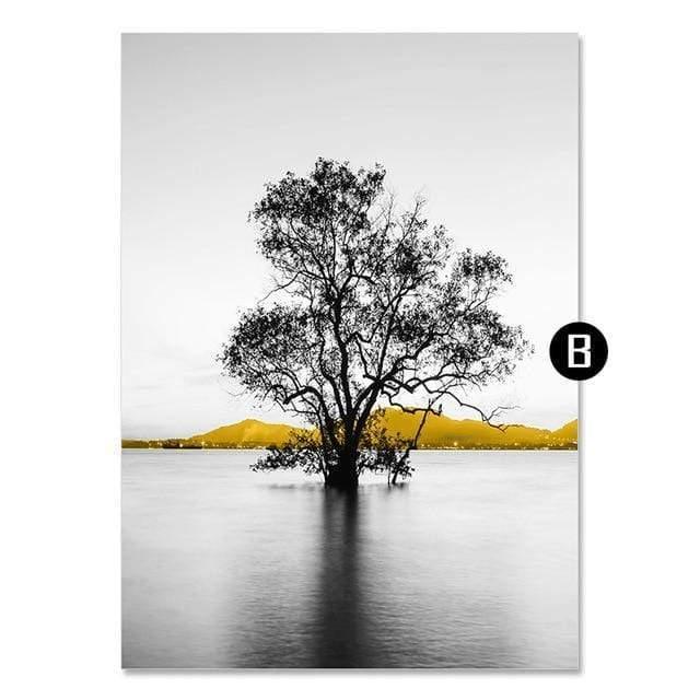 Shop 0 13x18cm no frame / B Golden Retro Natural Scenery Canvas Poster Nordic Boat Tree Lake Wall Art  Modern Home Decoration Picture for Interior Paintings Mademoiselle Home Decor