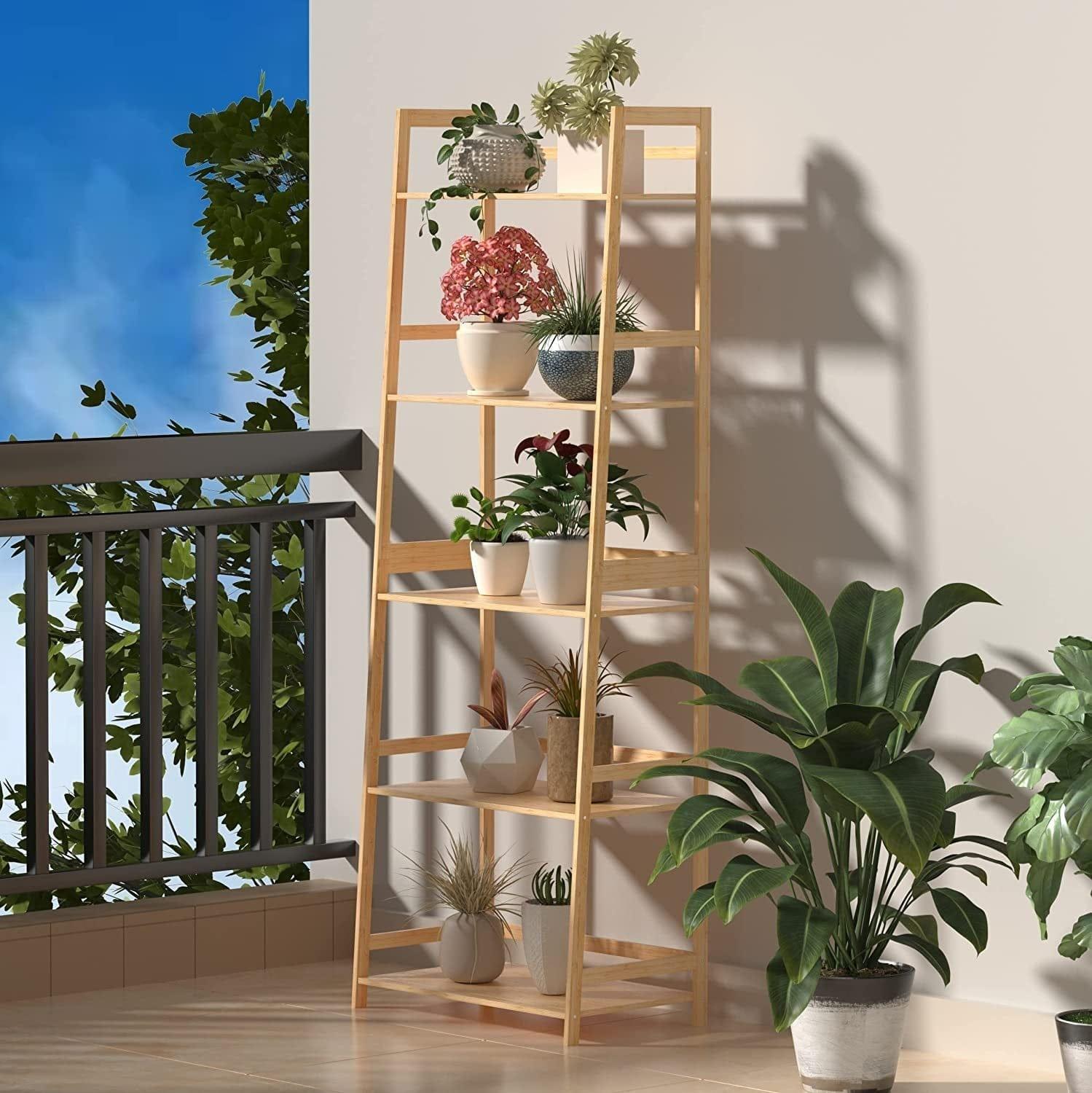 Shop Ladder Shelf, 5 Tier Bamboo Bookshelf, Modern Open Bookcase for Bedroom, Living Room, Office, Natural Mademoiselle Home Decor