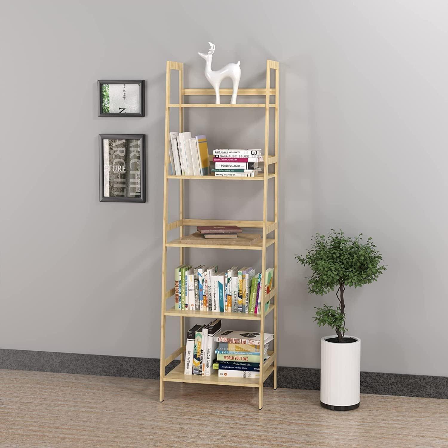 Shop Ladder Shelf, 5 Tier Bamboo Bookshelf, Modern Open Bookcase for Bedroom, Living Room, Office, Natural Mademoiselle Home Decor