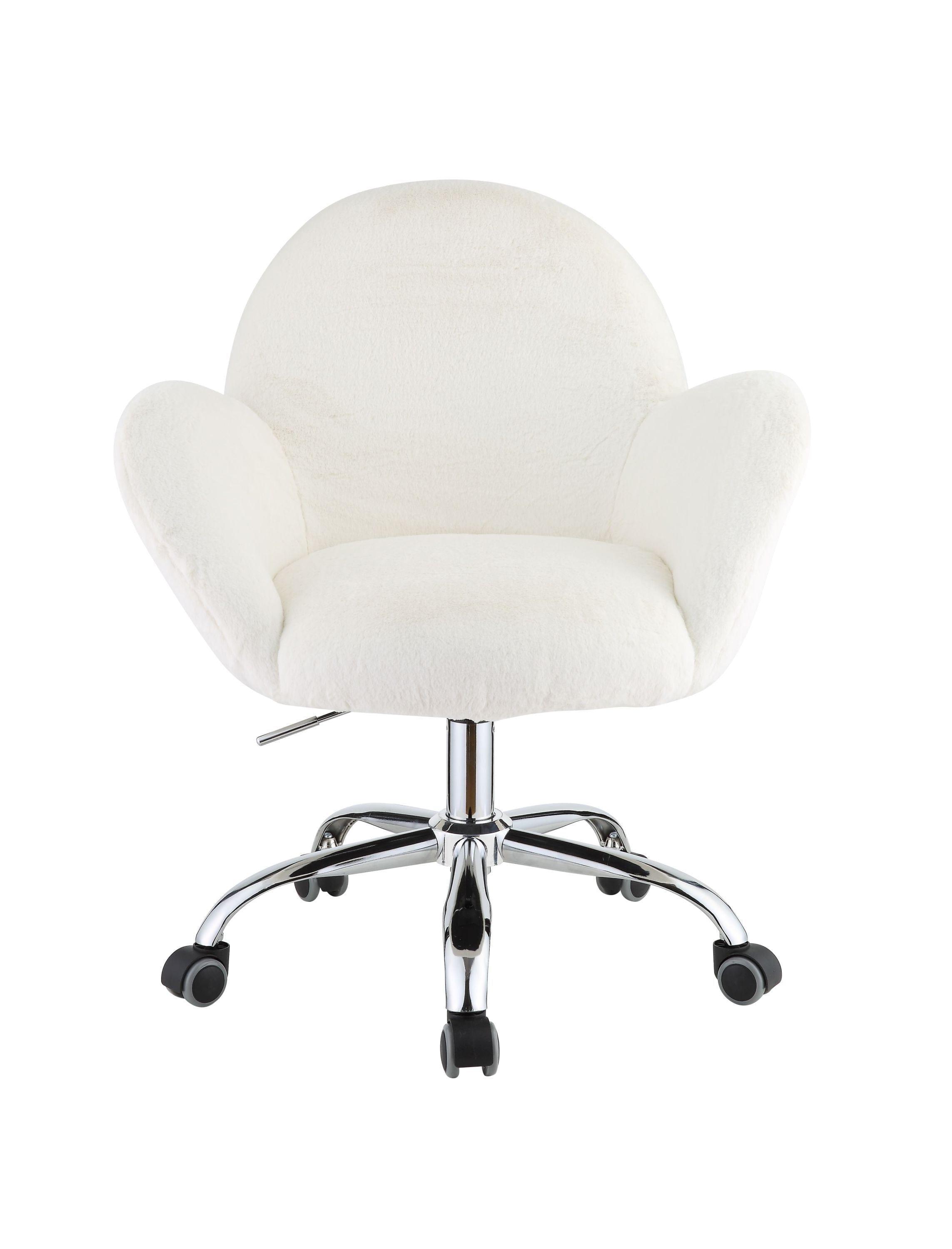 Shop ACME Jago Office Chair in White Lapin & Chrome Finish OF00119 Mademoiselle Home Decor