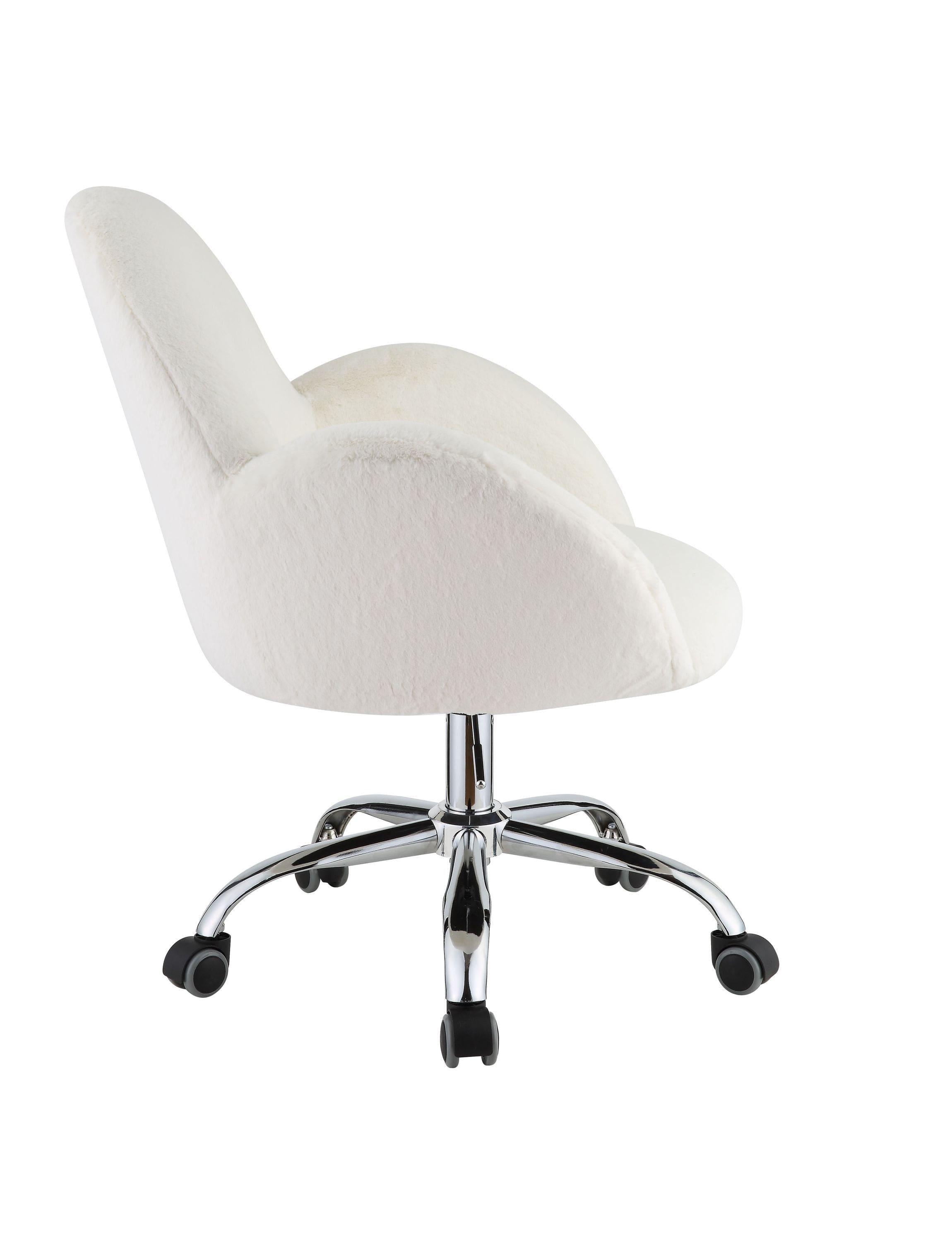 Shop ACME Jago Office Chair in White Lapin & Chrome Finish OF00119 Mademoiselle Home Decor