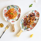 Shop 0 Nordic Ceramic Dinner Plates Dish Steak Salad Tray With Wooden Handle Christmas Steak Plates Home Decor Oval Dishes Tableware Mademoiselle Home Decor