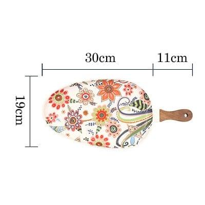 Shop 0 Oval plate L / China Nordic Ceramic Dinner Plates Dish Steak Salad Tray With Wooden Handle Christmas Steak Plates Home Decor Oval Dishes Tableware Mademoiselle Home Decor