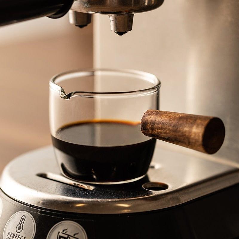 Shop 0 50/75/100/150ml Wood Handle Glass Espresso Measuring Cup Double/Single Mouth Milk Jug Coffee Supplies Clear Kitchen Measure Mug Mademoiselle Home Decor