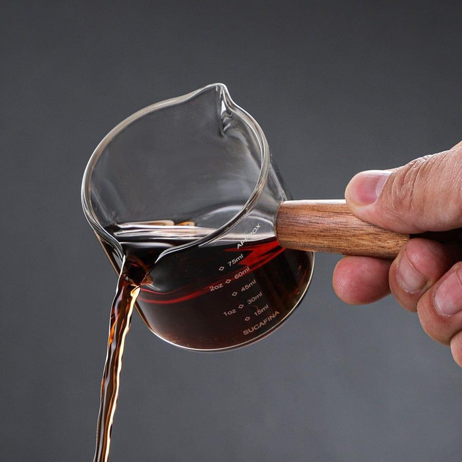 Shop 0 50/75/100/150ml Wood Handle Glass Espresso Measuring Cup Double/Single Mouth Milk Jug Coffee Supplies Clear Kitchen Measure Mug Mademoiselle Home Decor