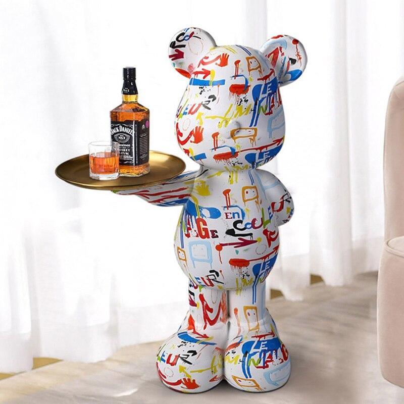 Shop 0 A / 76cm FRP Large Graffiti Bear Statue Decoration Nordic Modern Style Storage Organization Creative Home Accessories Landing Ornaments Mademoiselle Home Decor