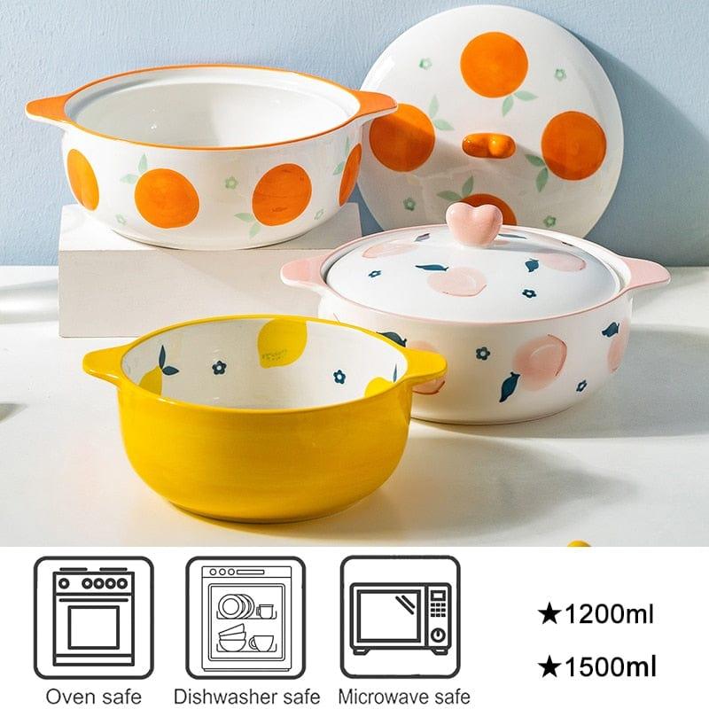 Shop 0 1.2/1.5L Ceramic Instant Noodle Bowl With Lid Kitchen Soup Cereal Bowl Heat-resistant Underglaze Oven Baking Bowls Mademoiselle Home Decor