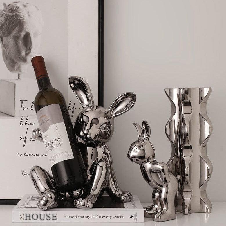 Shop 0 Creative Ceramic Rabbit Wine Rack Wine Storage Simulation Animal Statue Silver Craft Furnishings Cartoons Modern Home Decoration Mademoiselle Home Decor