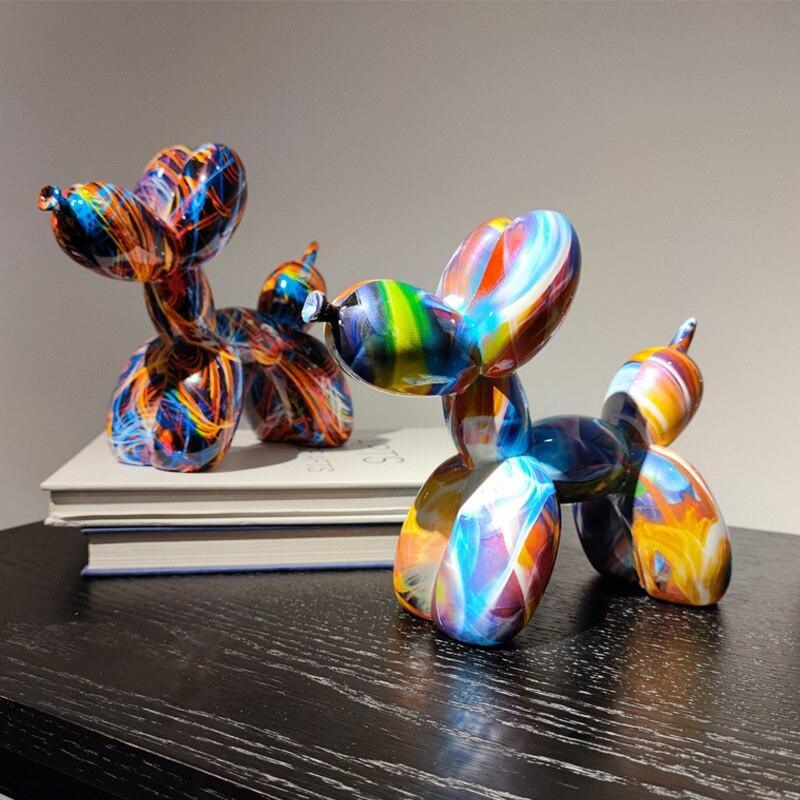 Shop 0 Nordic Cool Colorful Painting Balloon Dog Statue Creative Graffiti Sculpture Home Living Room Decor Christmas New Year Gift Mademoiselle Home Decor