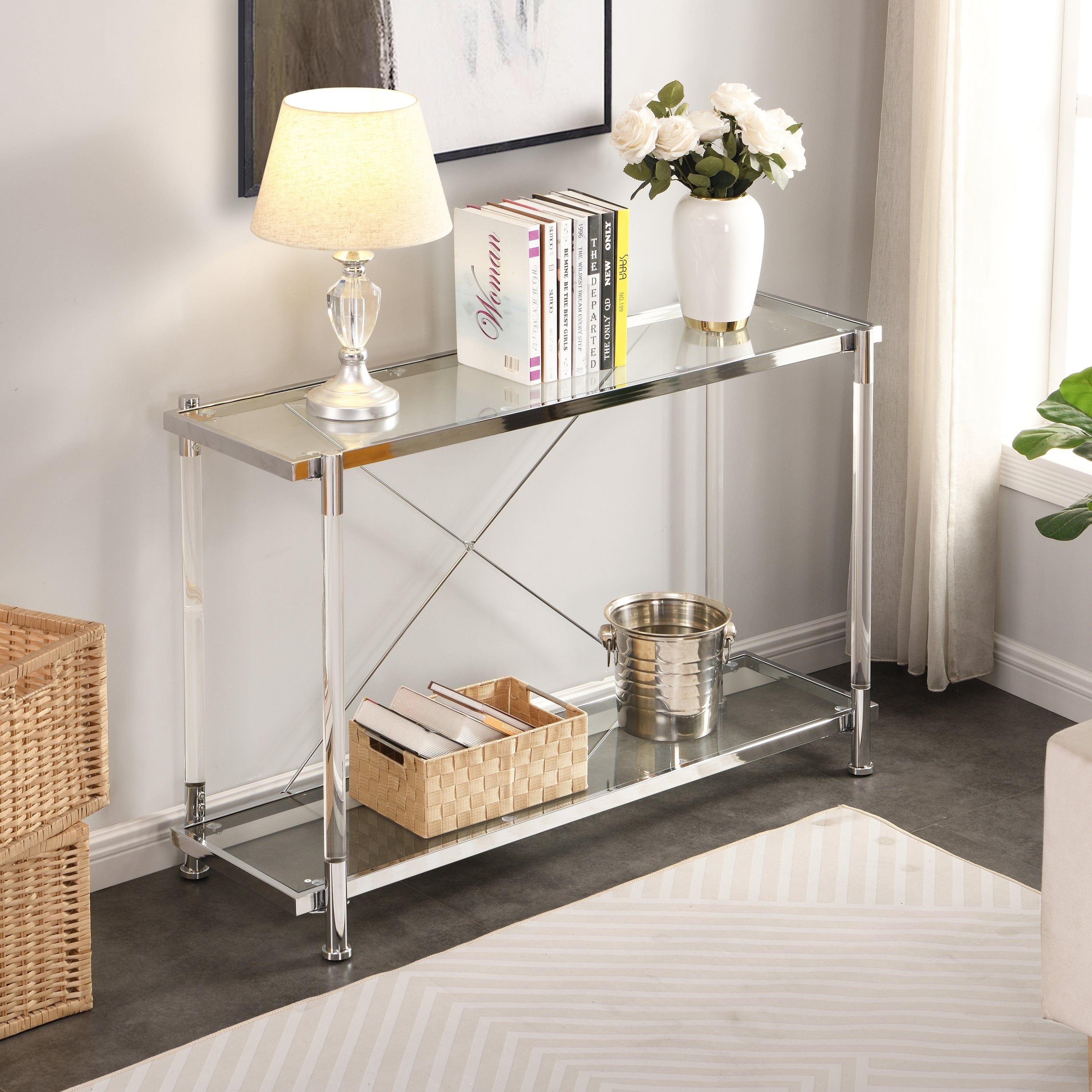 Shop Acrylic Glass Side Table,Chrome Sofa Table,  Console Table for Living Room& Bedroom Mademoiselle Home Decor