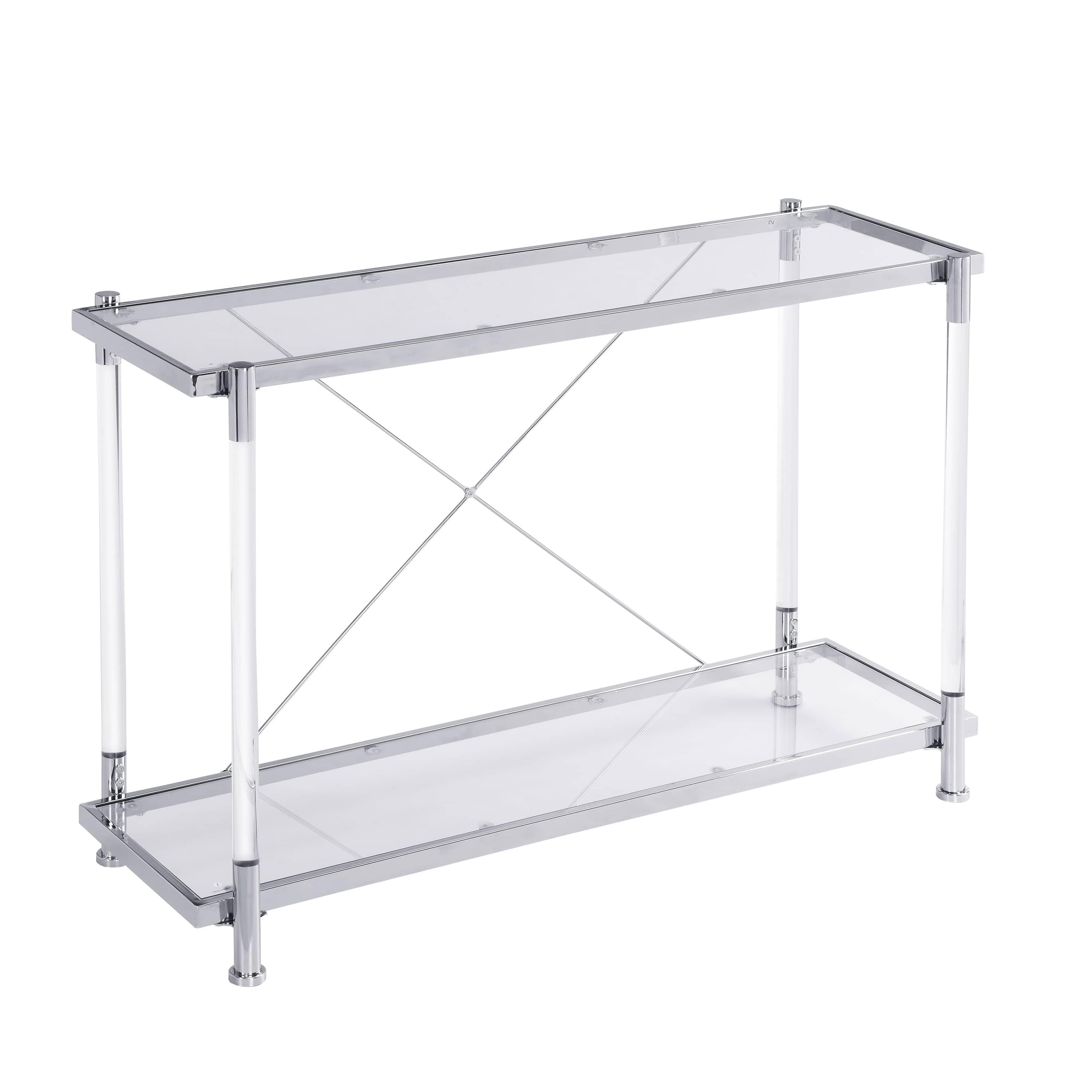 Shop Acrylic Glass Side Table,Chrome Sofa Table,  Console Table for Living Room& Bedroom Mademoiselle Home Decor