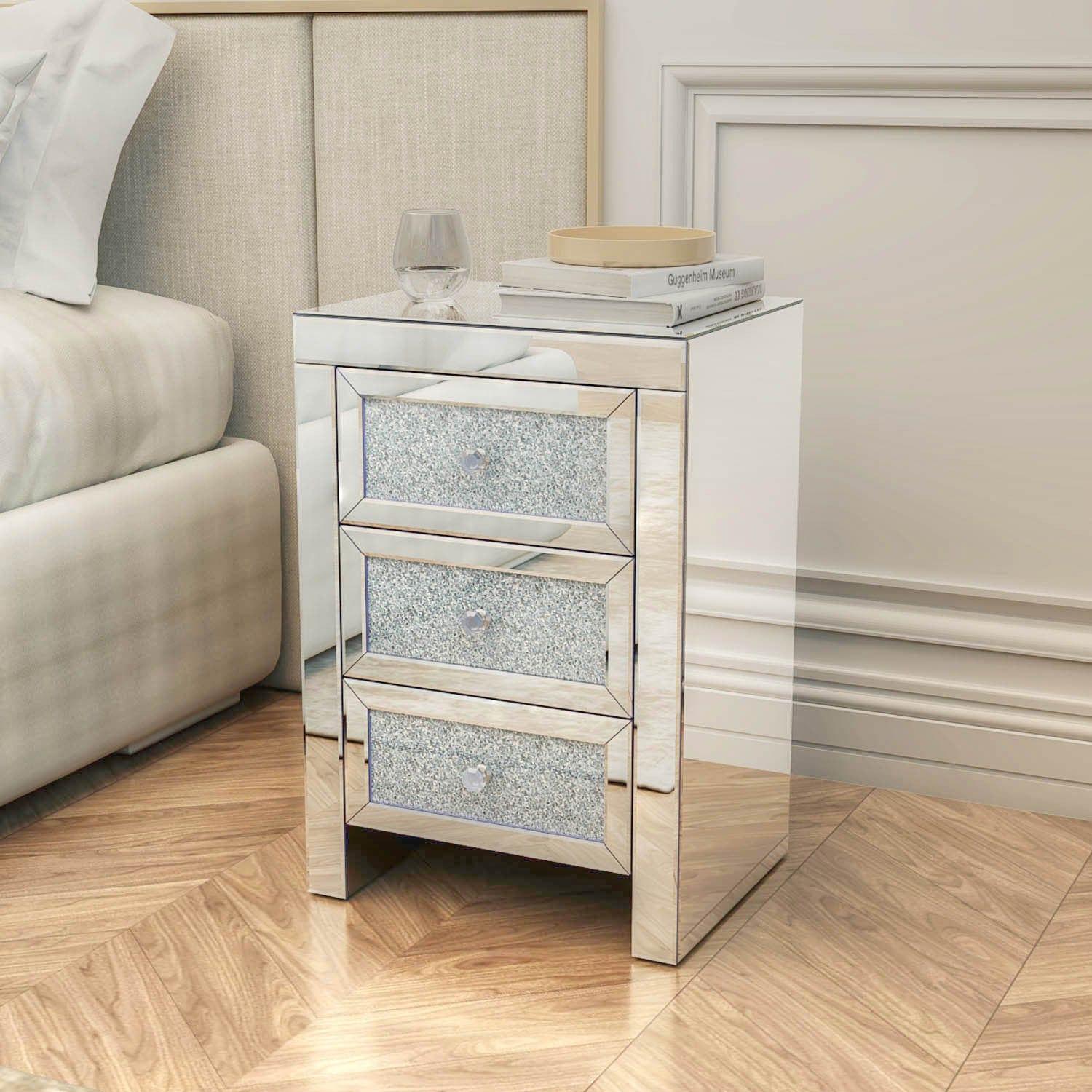 Shop Mirrored Nightstand, Silver Bedside Tables, Mirrored End Table Side Table for Bedroom Living Room Mademoiselle Home Decor