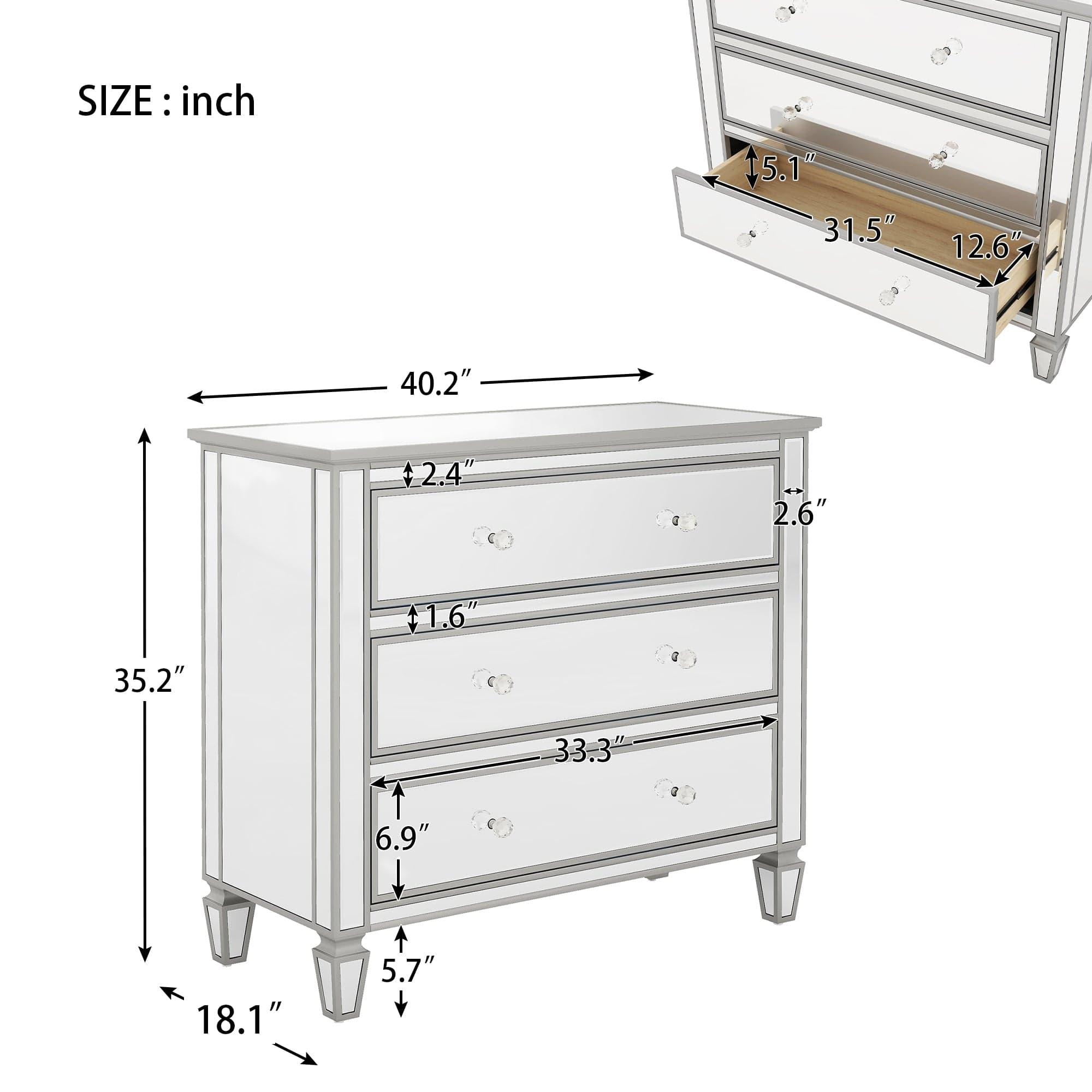 Shop Elegant Mirrored Chest with 3 Drawers, Modern Silver Finished Chest for Living Room Bedroom Mademoiselle Home Decor