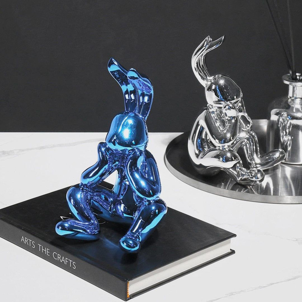 Shop 0 Modern Creative Electroplating Silver Blue Resin Daze Rabbit Figurines Soft Decoration Ornaments Exhibition Hall Desktop Decor Mademoiselle Home Decor