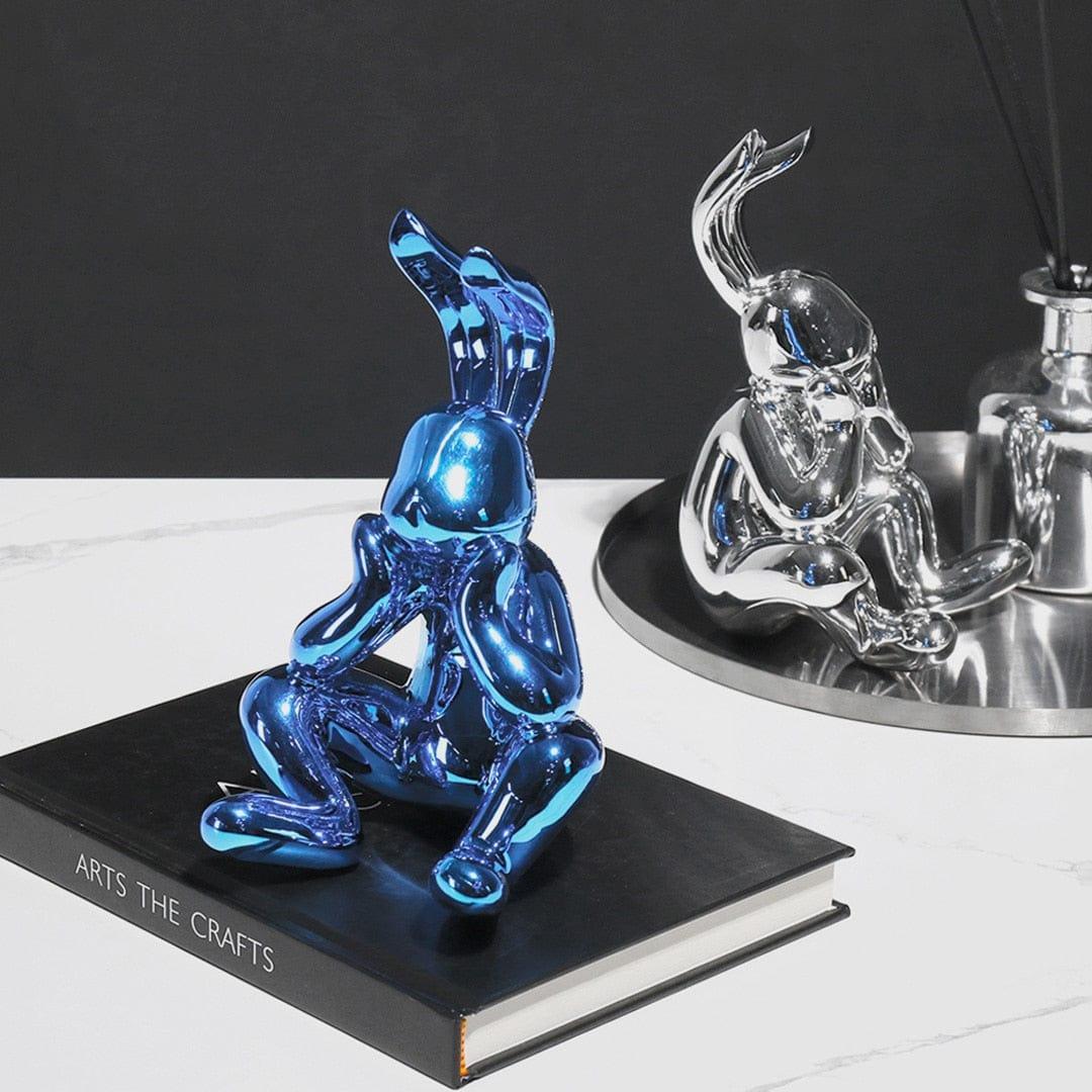 Shop 0 Modern Creative Electroplating Silver Blue Resin Daze Rabbit Figurines Soft Decoration Ornaments Exhibition Hall Desktop Decor Mademoiselle Home Decor