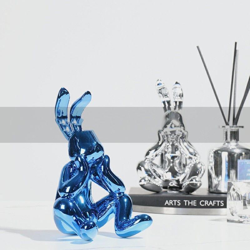 Shop 0 Modern Creative Electroplating Silver Blue Resin Daze Rabbit Figurines Soft Decoration Ornaments Exhibition Hall Desktop Decor Mademoiselle Home Decor