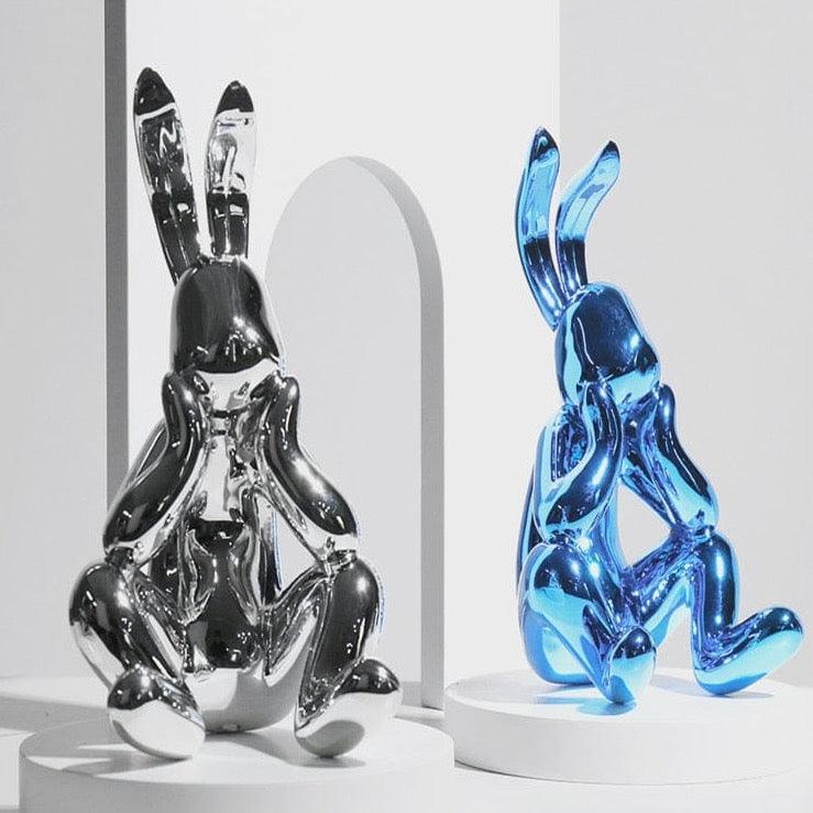 Shop 0 Modern Creative Electroplating Silver Blue Resin Daze Rabbit Figurines Soft Decoration Ornaments Exhibition Hall Desktop Decor Mademoiselle Home Decor