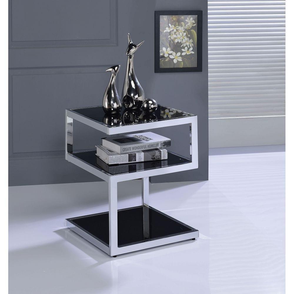 Shop ACME Alyea Side Table in Chrome & Black Glass 81848 Mademoiselle Home Decor